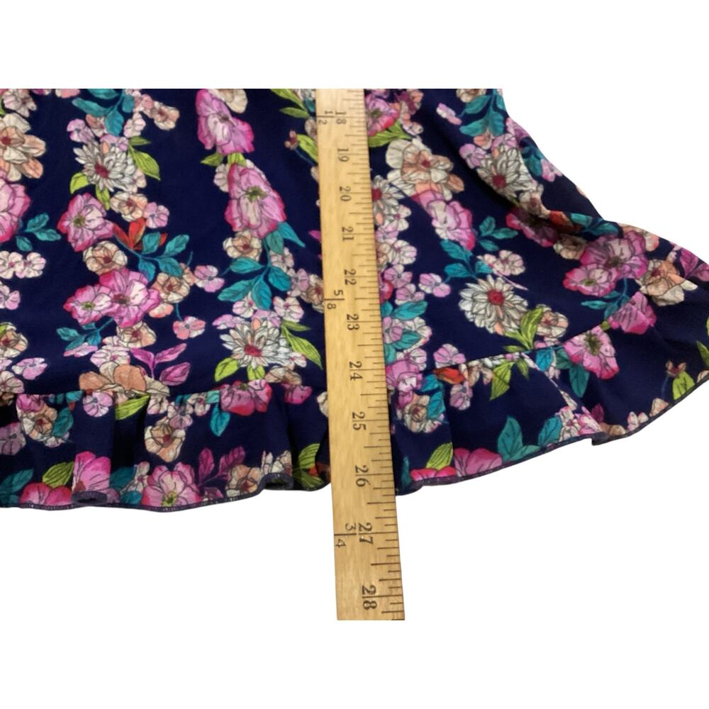 Neiman Marcus Floral Peplum Blouse Long Sleeve Navy L - Picture 4 of 6